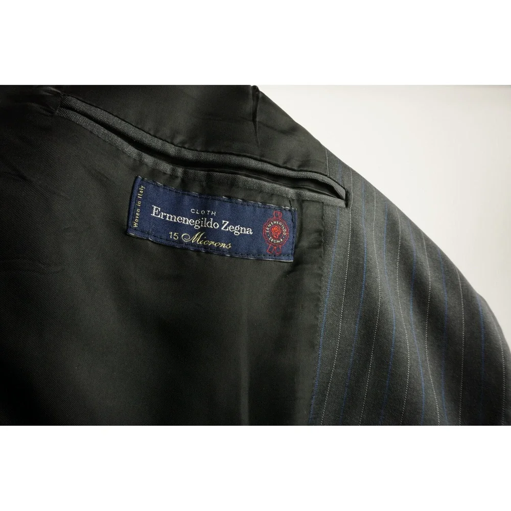 Ermenegildo‎ Zegna 15 Microns Men's 44R Charcoal Gray Blue Stripe Lined Blazer
